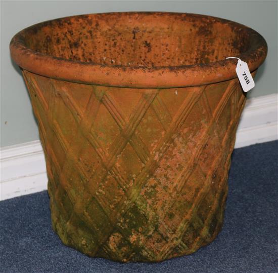 A pair of basket moulded terracotta garden planters, H.41cm Diam. 50cm